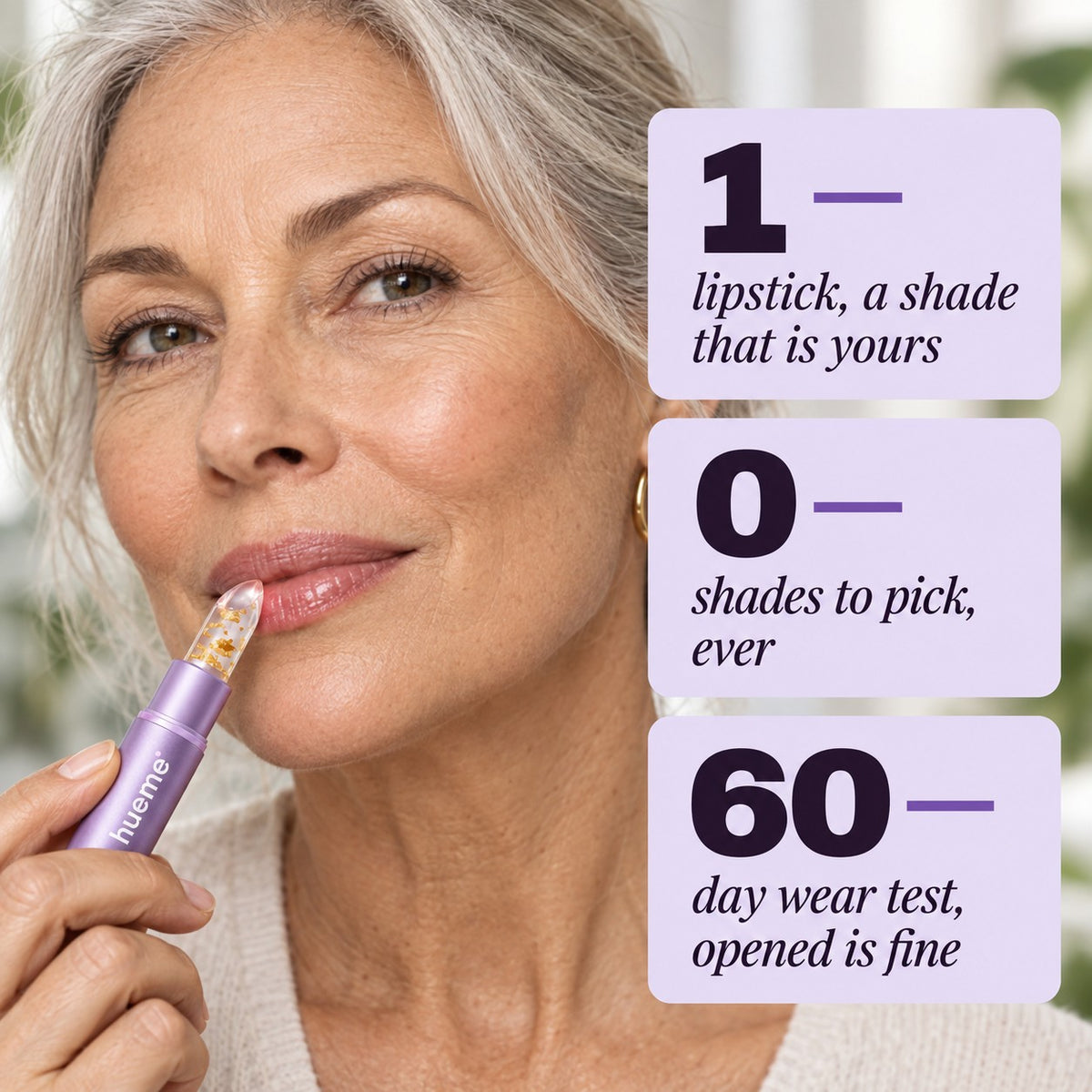 1 lipstick, 0 shades to pick, 60-day wear test